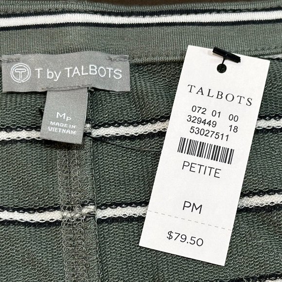 T By Talbots T Shirt Jersey Green Striped Dress Size Medium Petite NEW With Tags - Picture 9 of 10